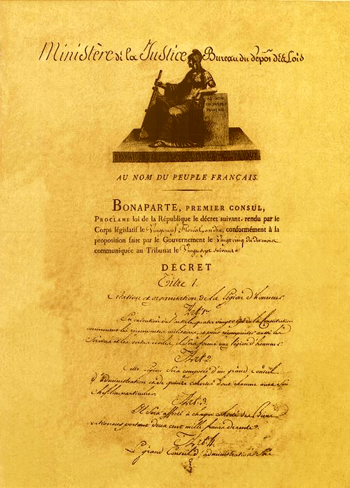 Décret du 29 floréal an X (19 mai 1802) portant création de la Légion d'honneur.
